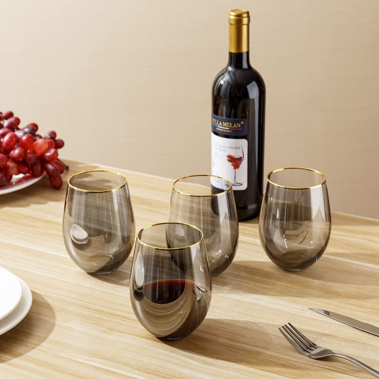 Modern Stemless Brass Wine Glasses, Set of 4  Red wine glasses, Wine glass  set, Wine glasses