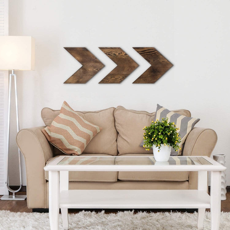 Set of 3 Decorative Wall-Mounted Rustic Dark Brown Wood Chevrons-MyGift
