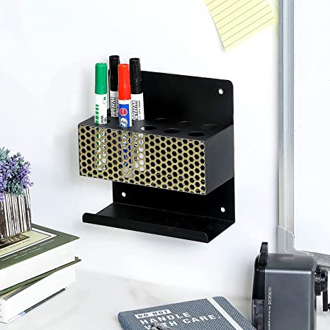 Wall Mount Black Metal Dry Erase Marker Holder, 10 Slot Whiteboard Accessories Rack-MyGift