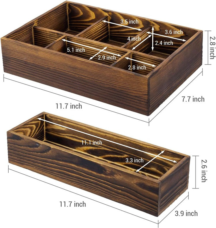 2 Tier Brown Wood Stackable Modular Vanity Storage Organizer Trays, Countertop Makeup Cosmetic Box, 2 Piece Set-MyGift