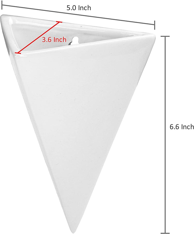 Set of 2, White Wall-Mounted Sconce-Style Planter Vases, Pyramid Ceramic Succulent Holder-MyGift