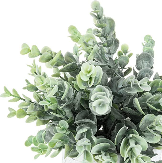 Artificial Plants in Concrete Pot Fake Potted Plants for Home Living Room Office Décor, Artificial Potted Eucalyptus Boxwood Plant Faux Greenery-MyGift