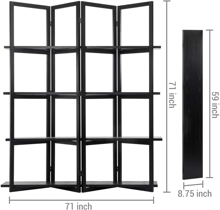 Vintage Gray Wood Room Divider Frame with Four Removable Burnt Wood Shelves-MyGift