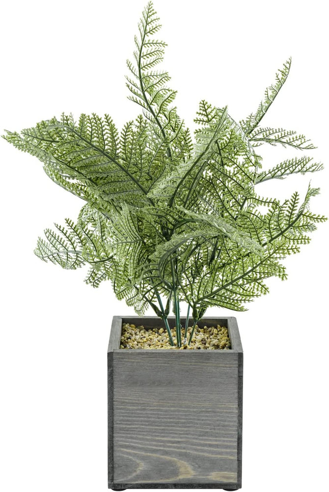Fake Fern Plant, Artificial Greenery, Maidenhair Potted Faux Fern in Gray Wood Square Planter Pot-MyGift