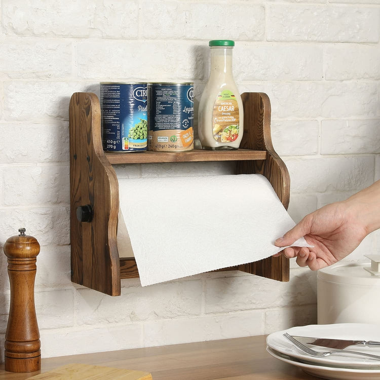 Paper Towel Holder Shelf Wall Solid Wood Early American Apron 