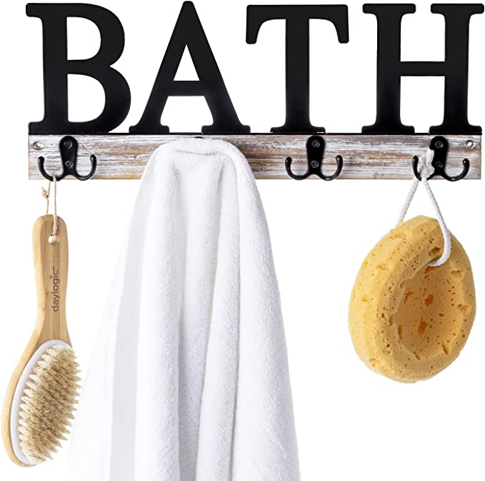 Towel Rack with 4 Double Hooks, Bath Cutout Design Hanging Bath Towels Organizer-MyGift