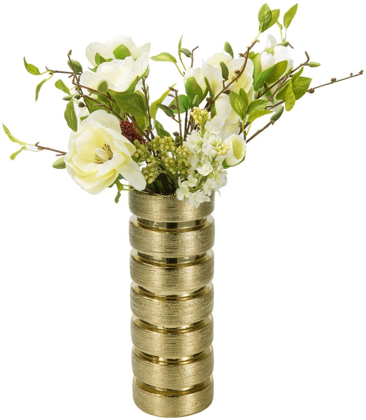 Tall Modern Gold Ceramic Cylindrical Flower Vase Home + Wedding Décor-MyGift