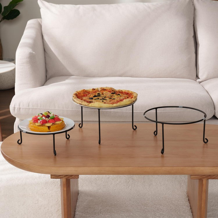Black Metal Wire Pizza Tray Holder Pedestals, Tabletop Stands for Serving Platters, 3 Piece Set-MyGift