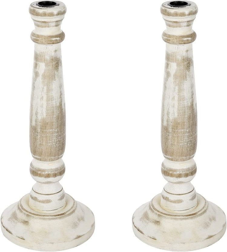 Set of 2, Wood Taper Candle Holder with Roman Column Shape-MyGift