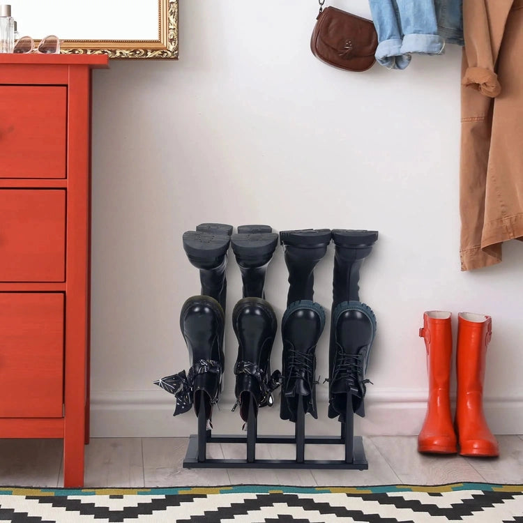 Set of 2, Black Metal Entryway Boot Rack, Freestanding Shoe Organizer and Tall Boot Shaper Holder Stand-MyGift
