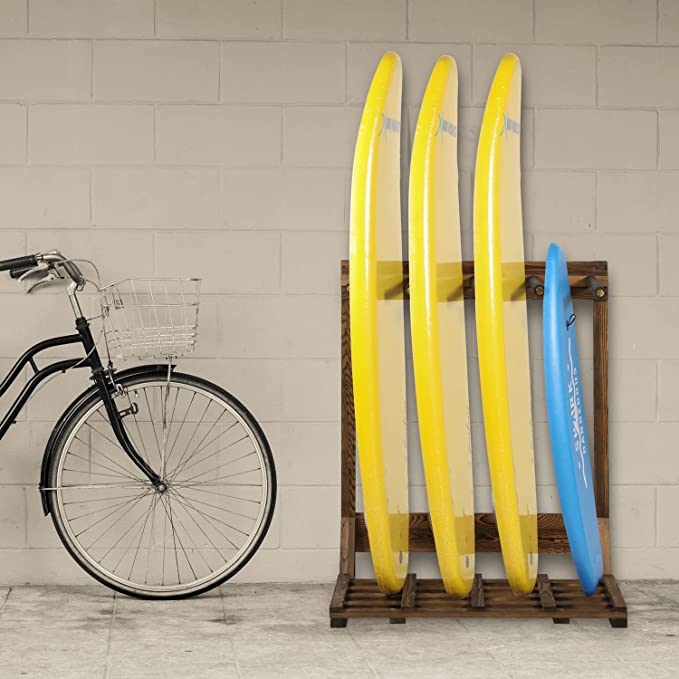 4-Ft Rustic Burnt Wood Freestanding Vertical Surfboard Rack, Wakeboard ...