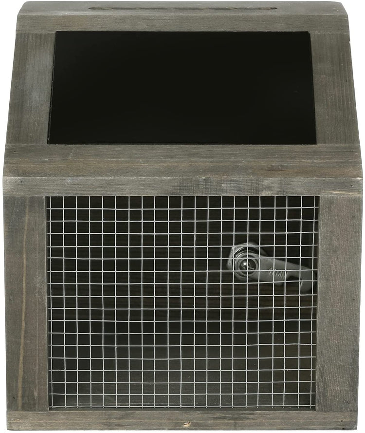 Gray Wood Collection Donation Box with Lock and Wire Front Panel, Tips, Votes, Suggestion Box with Chalkboard Sign-MyGift