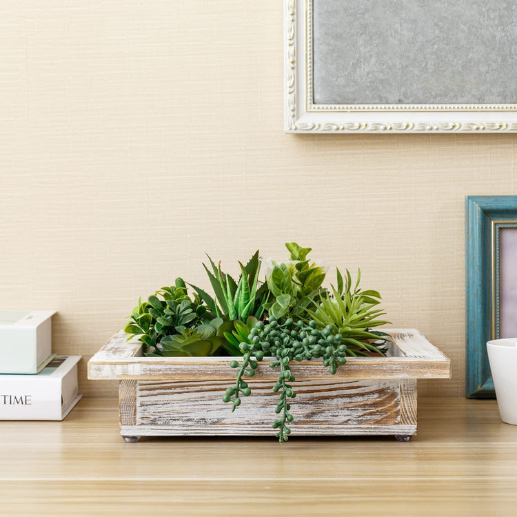Artificial Plant Arrangement Tabletop Art Decorative Centerpiece with Whitewashed Wood Planter Box-MyGift