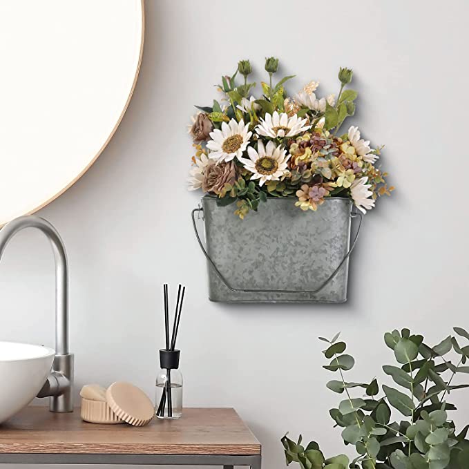 Rustic Tin Hanging Storage Bin, Wall Mounted Farmhouse Galvanized Metal Bathroom Magazine Rack-MyGift
