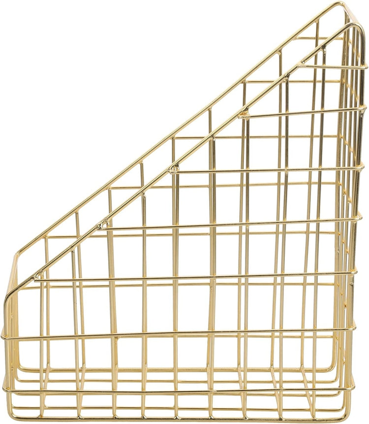 Brass Plated Metal Wire Desktop Organizer Magazine or File Folder Storage Holder Basket-MyGift