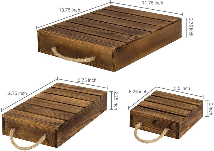 3-Tier Burnt Wood Pallet Style Dessert Riser Stands, Retail Displays with Rope Handles-MyGift