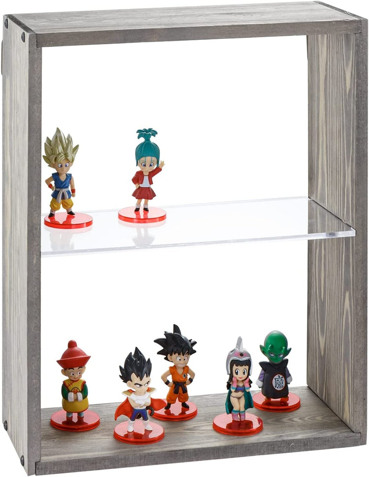 Wall Mounted Storage Rack, Gray Wood and Clear Acrylic Floating Display Shelf-MyGift