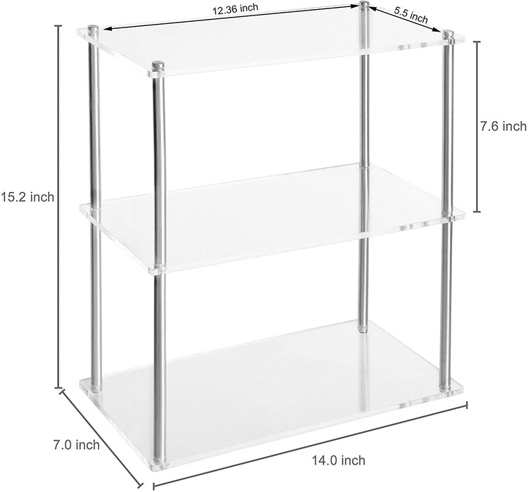 3-Tier Clear Acrylic & Stainless Steel Tabletop Display Shelf-MyGift