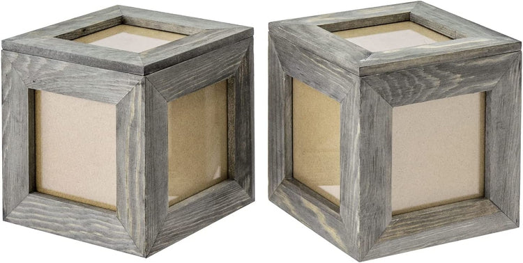 5 Inch Gray Wood Decorative Desk Picture Frame Keepsake Box, Set of 2-MyGift
