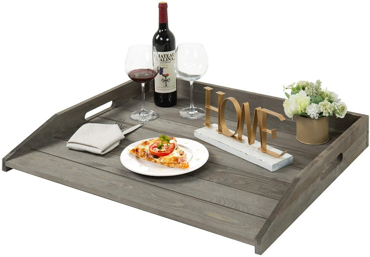 Gray Wood, Large Stove Top Cover and Countertop Tray, Noodle Board with Cutout Handles-MyGift