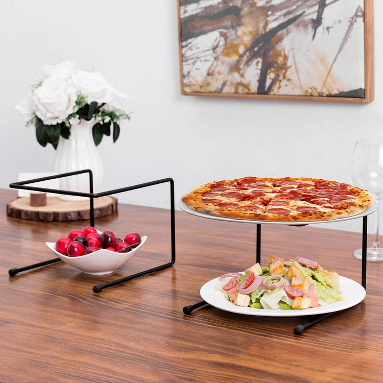 Black Metal Pizza Pan Riser Stands, Tabletop Food Platter Display Rack ...