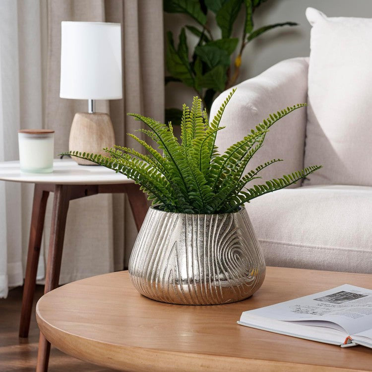 Tabletop Round Silver Plant Holder, Decorative Flower Pot Planter Container-MyGift