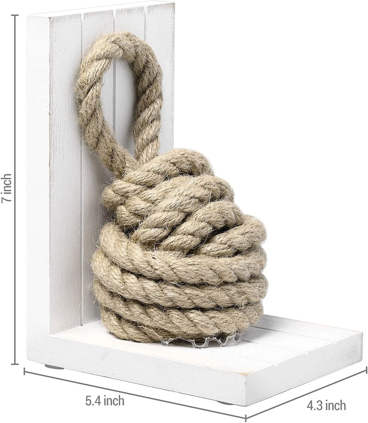 Nautical Knot Rope and White Wood Beach House Decorative Bookends