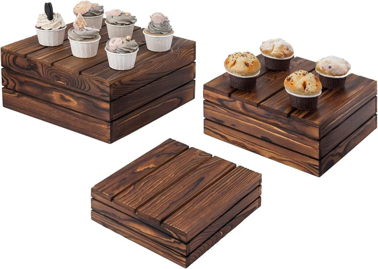 Box Riser Set For Large Items Dark Brown Wood Stackable Display Box Riser Stands, Decorative Storage ...
