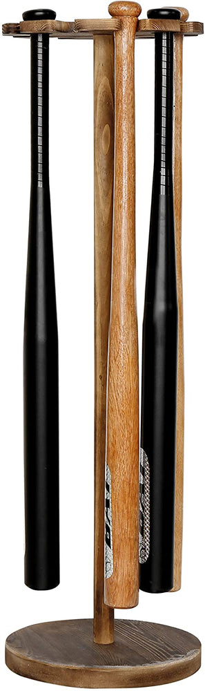 Rustic Wood Freestanding Baseball Bat Storage Display Rack, Holds 9 Bats-MyGift