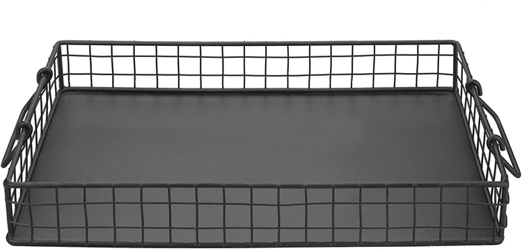 Matte Black Metal Wire Mesh Serving Tray, Decorative Storage Basket with Handles-MyGift