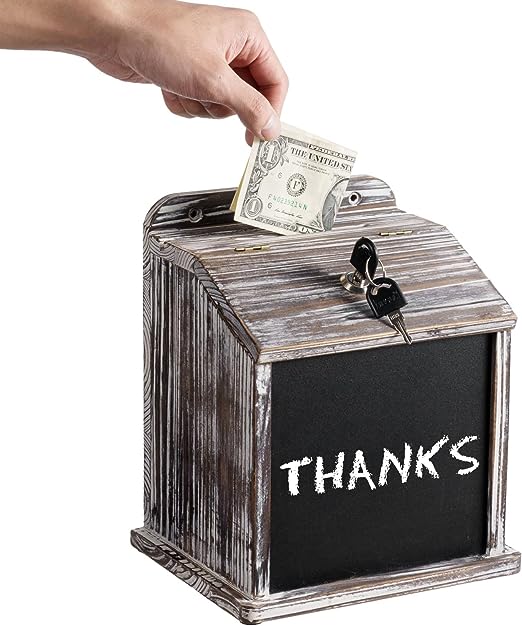 Brown Wood Suggestion Box with Chalkboard Panel and Removable Clear Acrylic Sign Holder, Lockable Box-MyGift