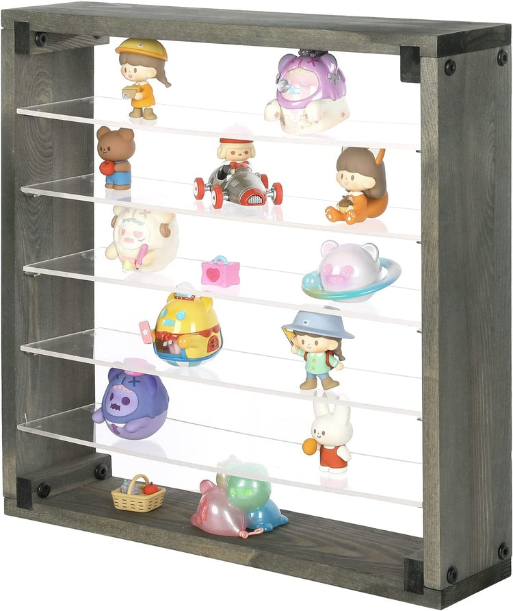 Gray Wood and Clear Acrylic Wall Mounted Collectibles Display Shelf, Storage Rack-MyGift