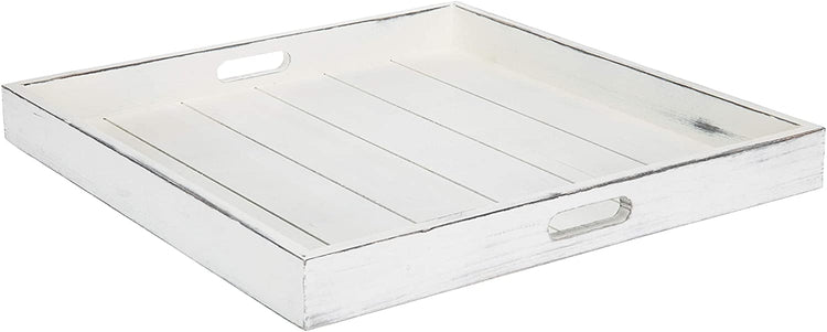 Set of 2, Vintage White 19-Inch Square Serving Tray with Cutout Handles-MyGift