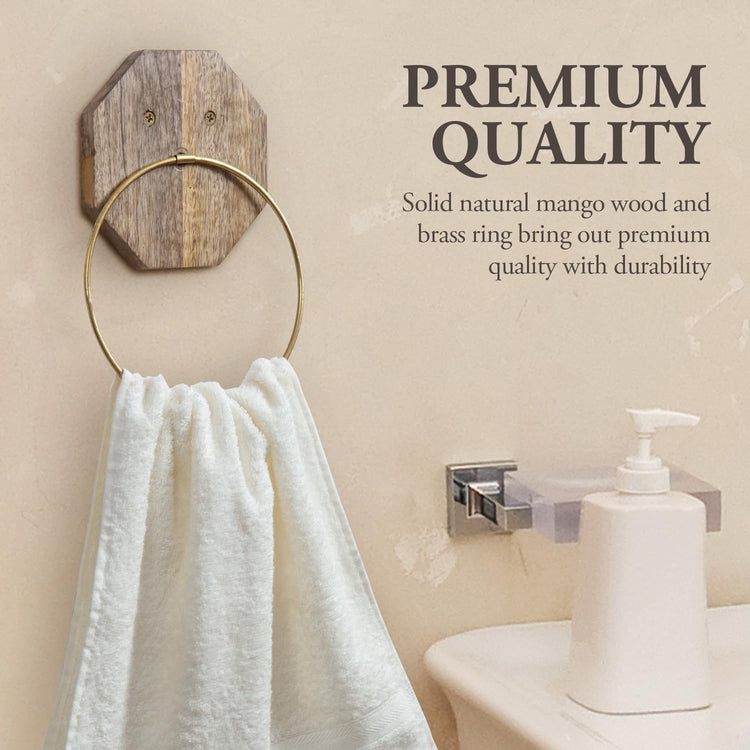 Wall Mounted Hand Towel Holder with Brass Tone Metal Wire Ring, Towel Rack-MyGift