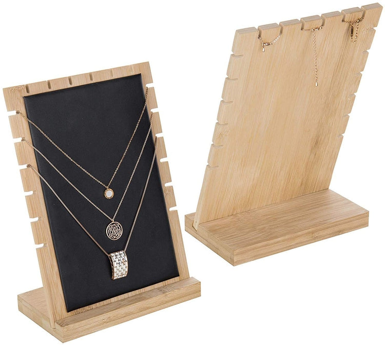 Set of 2 Natural Beige Wood Jewelry Display Board with Black Panel-MyGift
