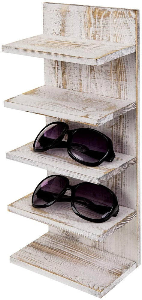 Whitewashed Wood Wall Mounted Sunglasses Holder, Retail Eyewear Display Shelf-MyGift