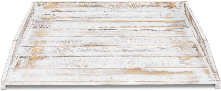Whitewashed Wood Large Stove Top Cover and Countertop Tray, Noodle Board with Cutout Handles-MyGift