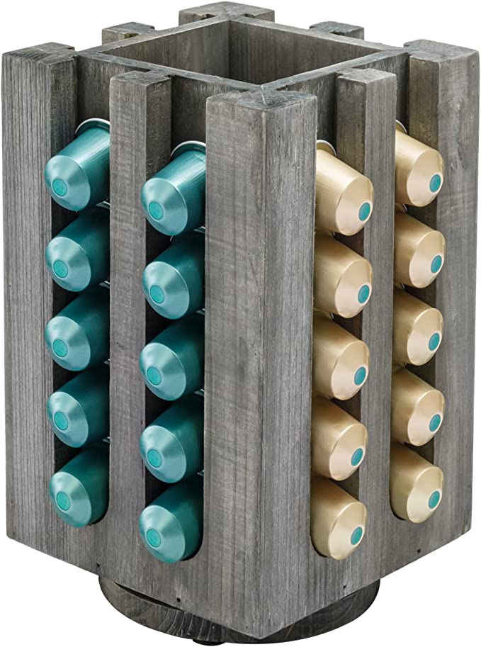 Vintage Gray Wood Rotating Coffee Capsule Holder - Holds 40 Capsules and 4 Refill Sleeves-MyGift