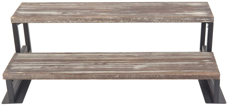 2-Tier Torched Wood and Metal Dessert Display Riser-MyGift