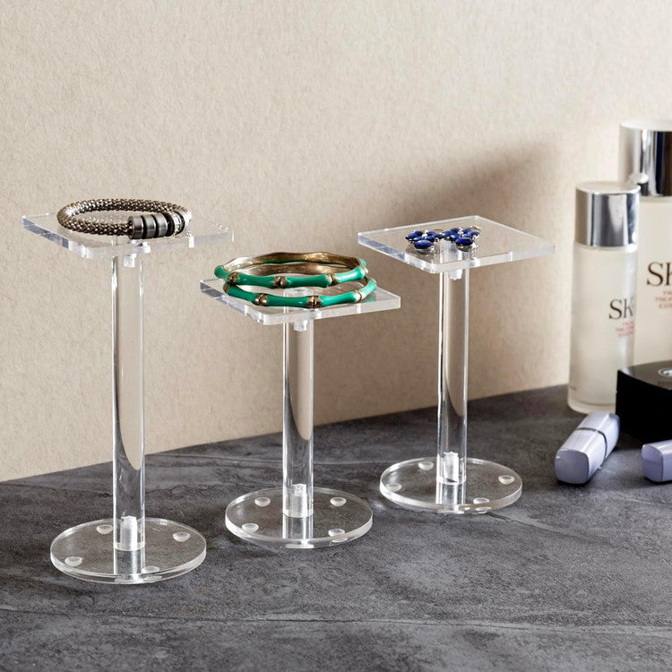 Premium Clear Acrylic Square Top Jewelry Display Risers, Commercial Retail Watch Showcase Stands, 3-Piece Set-MyGift