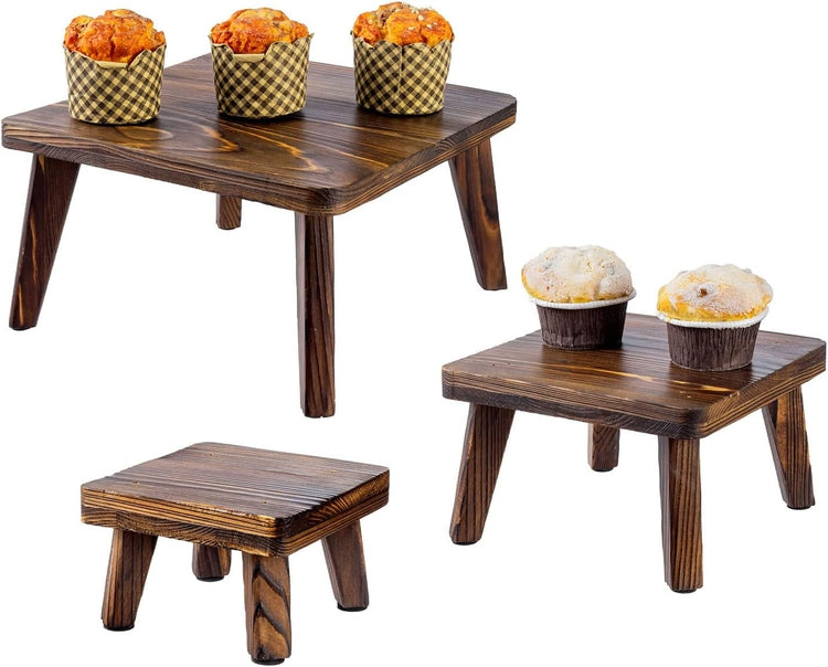 Brown Wood Square Nesting Cupcake Stands, Retail Merchandise Pedestals, Set of 3-MyGift