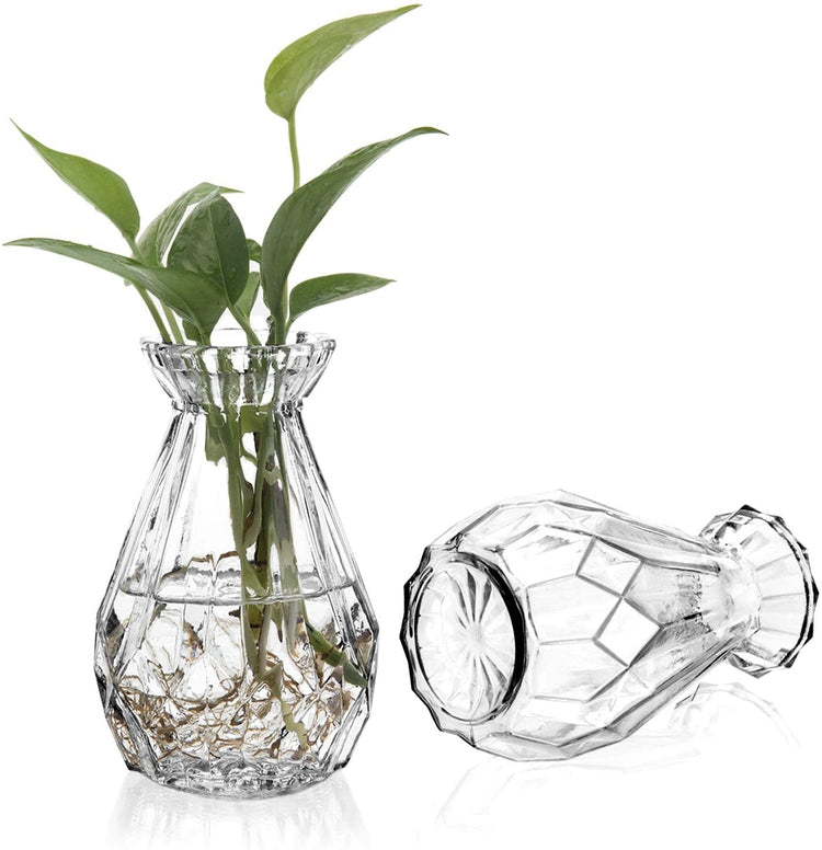 Set of 6, 5-inch Clear Glass Diamond-Faceted Flower Vases-MyGift
