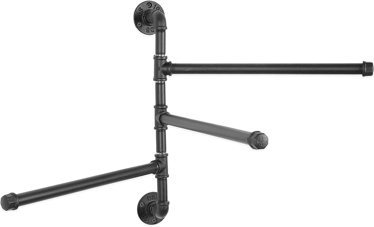 Black Wall-Mounted Industrial Pipe Design, 3-Arm Swivel Towel Bar Rack-MyGift