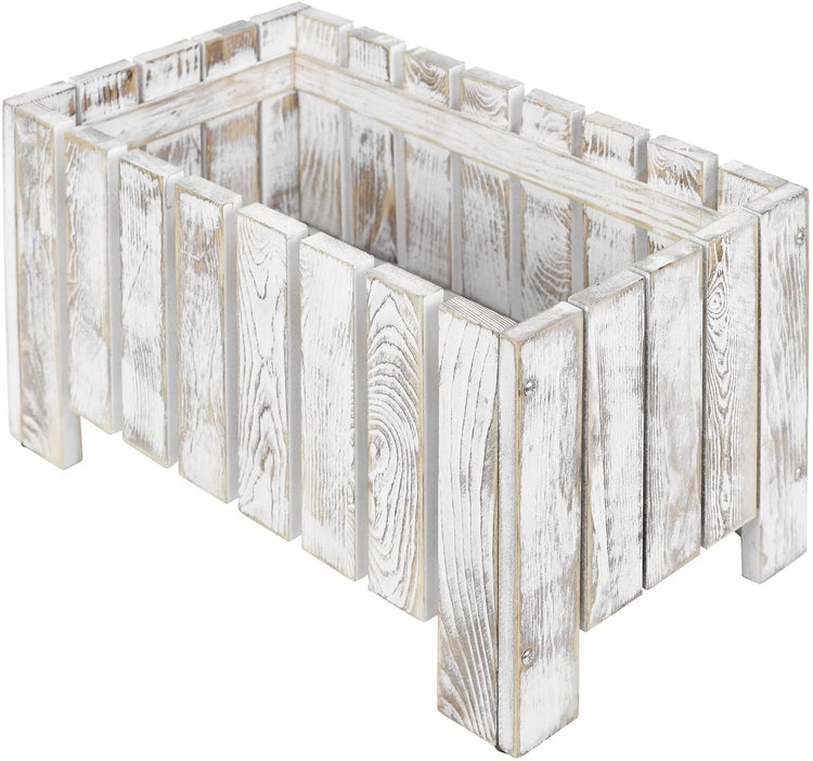 Whitewashed Wood Raised Planter Box, Decorative Slatted Trough Style Small Indoor Plant Crate-MyGift