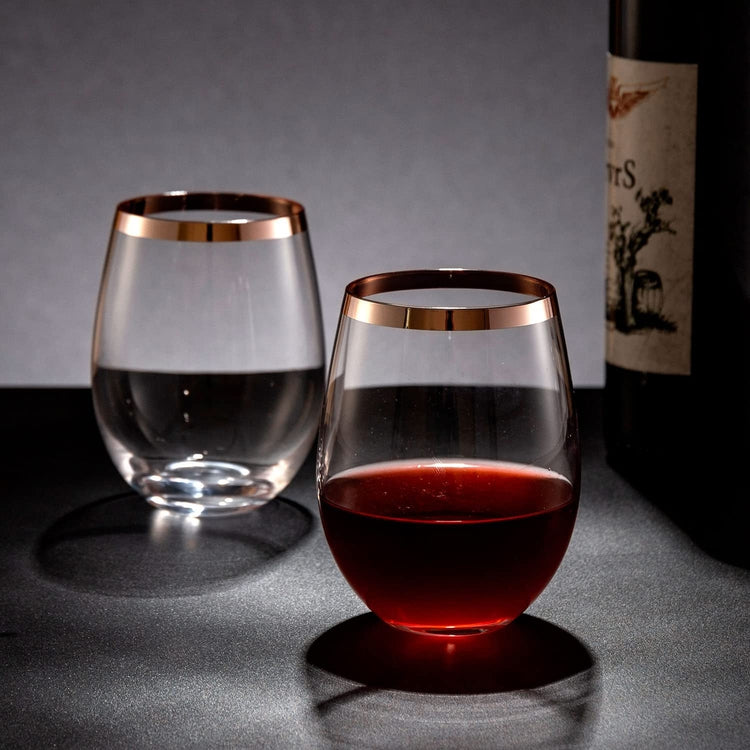Stemless Wine Glass Set, Elegant Drinkware with Metallic Copper