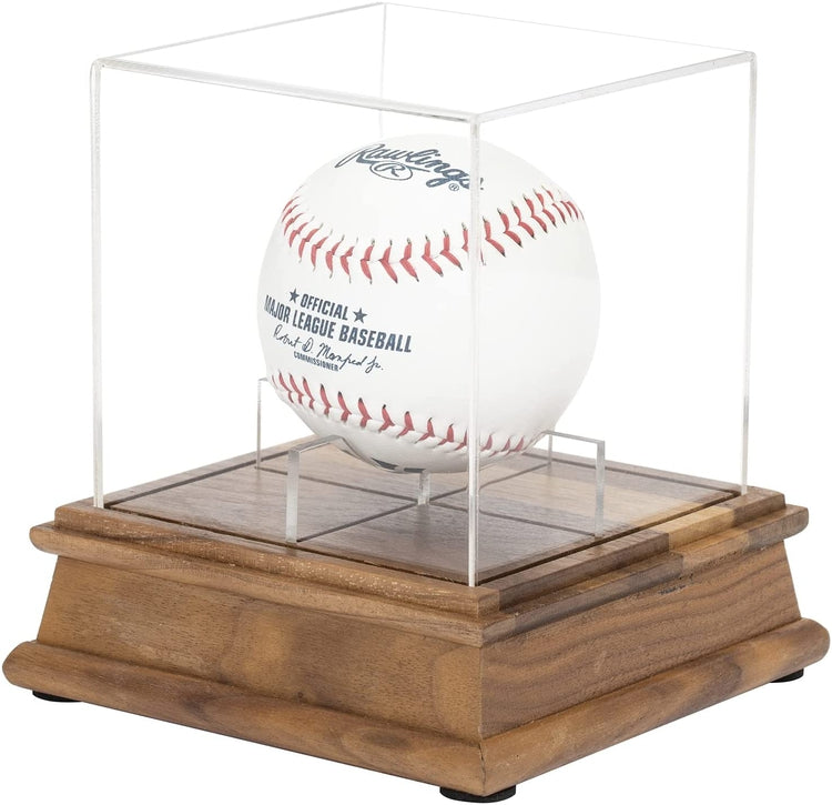 Autograph Baseball Display Case, Black Walnut Wood Base Memorabilia Collectors Box with Clear Acrylic Cover, Ball Holder-MyGift