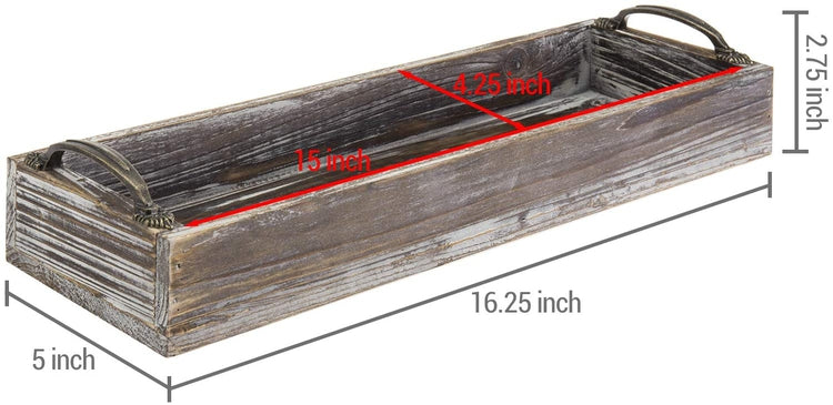 16-inch Torched Wood Rectangular Serving Tray with Decorative Antique Metal Handles-MyGift