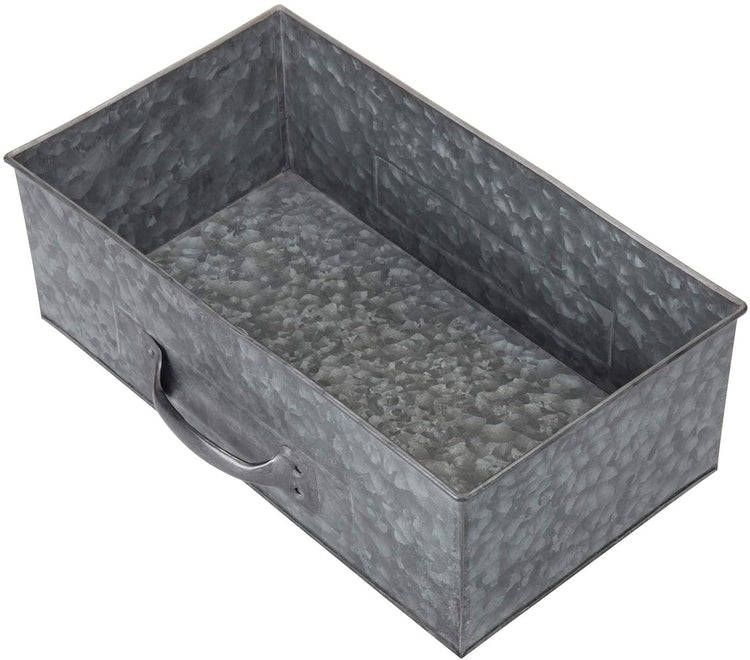 Silver Galvanized Metal Decorative Storage Crate, Organizer Box with Handle-MyGift