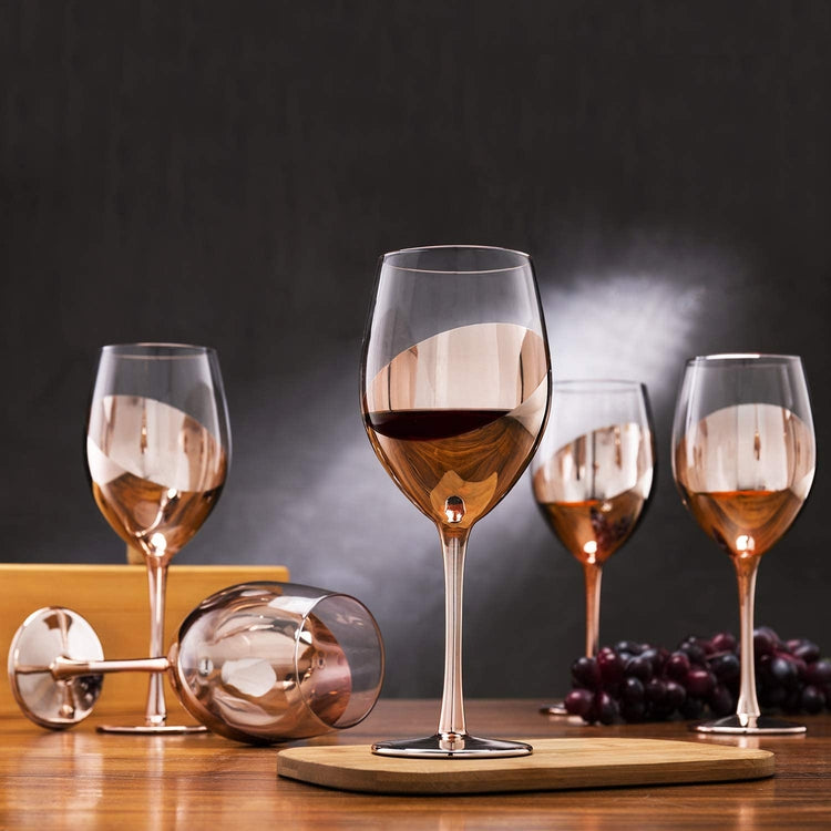 Stemless Wine Glasses with Modern Copper Metallic Smokey Gradient Ombre Design, Set of 4