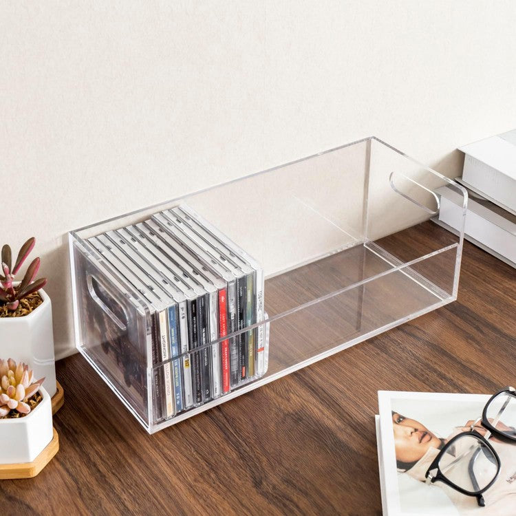 Clear Acrylic Stackable CD Holder Rack with Cutout Carrying Handles, Jewel Case Display Crate-MyGift